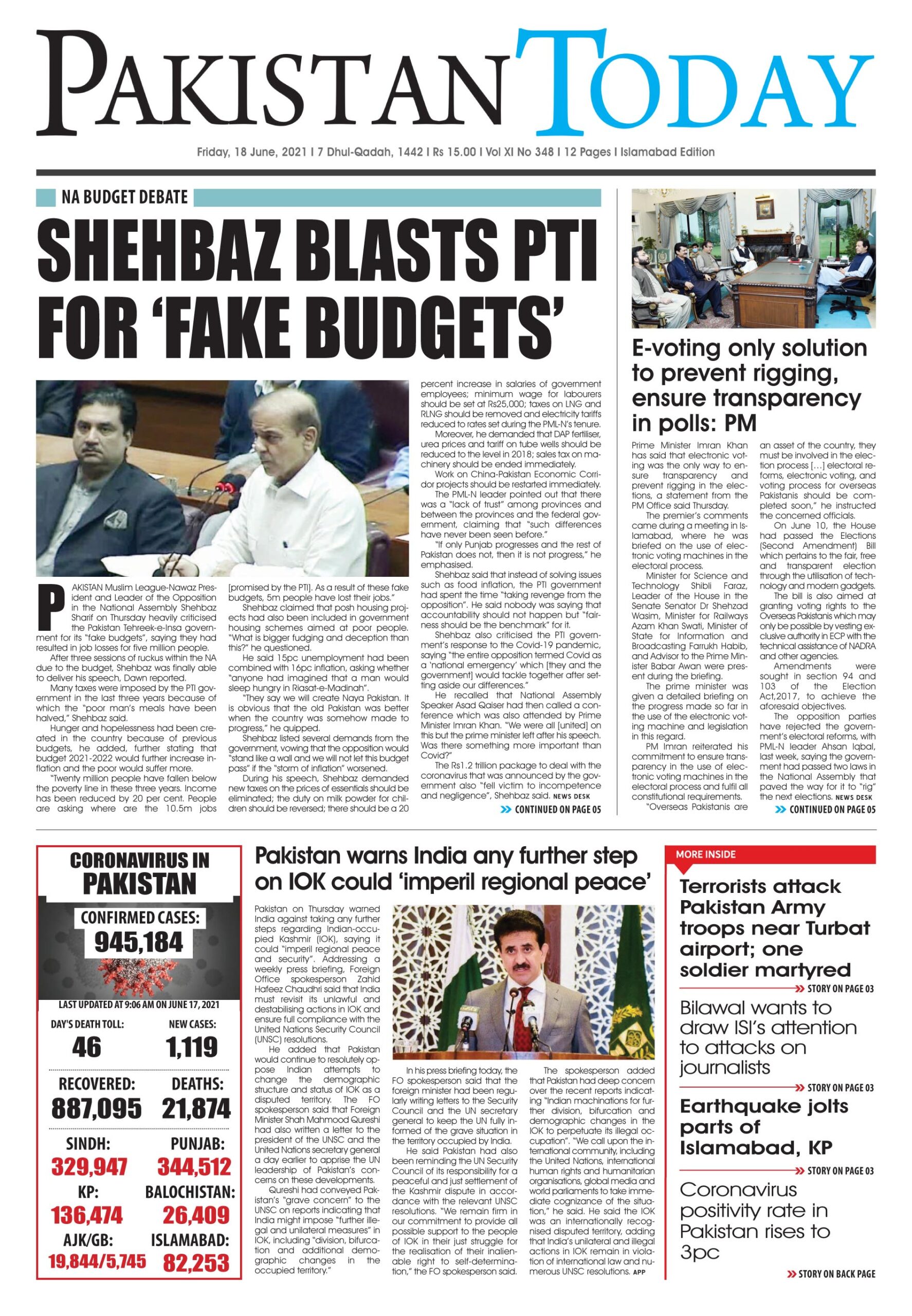 01 Front Page 18 6 21 Isb Pakistan Today