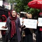 Handful of Afghan women protest Taliban decree to cover faces