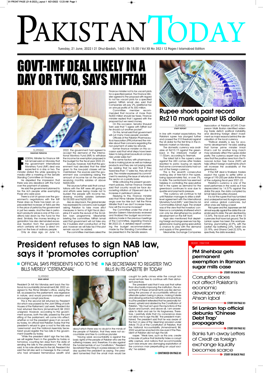 01 FRONT PAGE (21-6-2022)-ISB - Pakistan Today