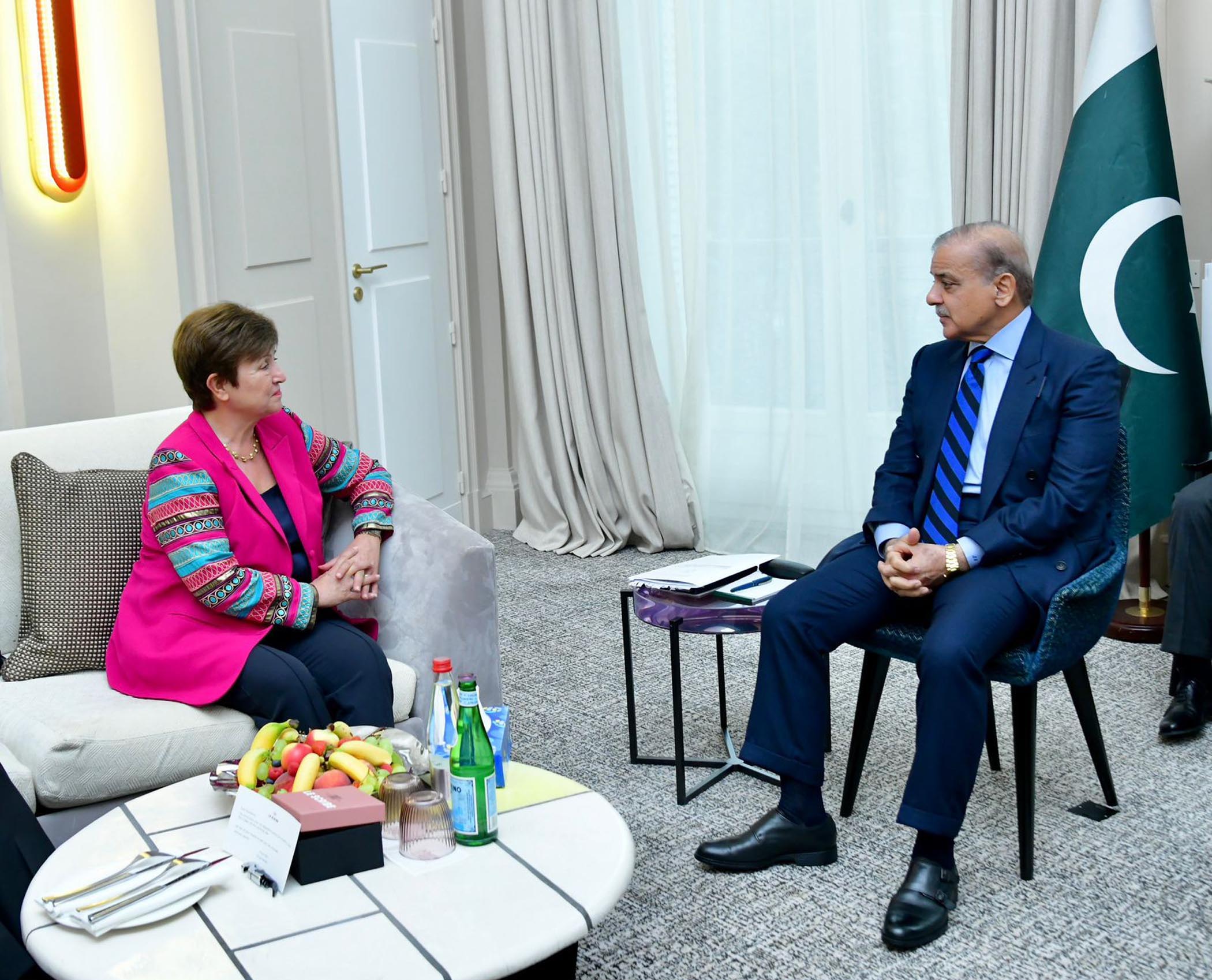 PM briefs IMF boss, hopes for release of stalled funds