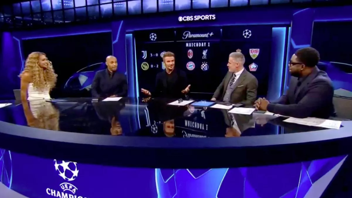 Video: David Beckham surprises CBS crew for Champions League night
