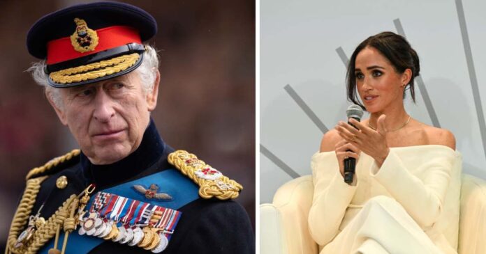 A side by Side picture of King Charles and Meghan Markle