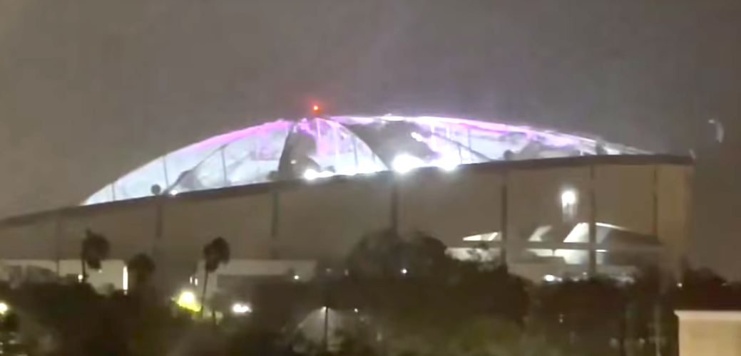 Hurricane Milton Rips Through Tampa Bay Rays Stadium Roof, Leaves Trail ...