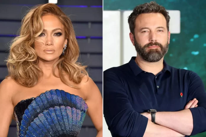 A side-by-side picture of Jennifer Lopez on the left and Ben Affleck on the right